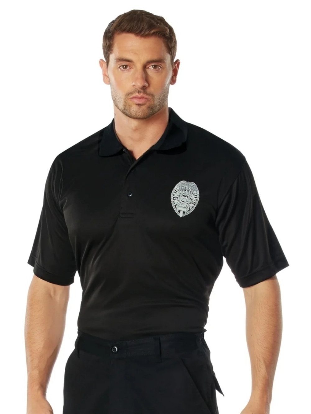 Rothco Mens Security Badge Moisture Wicking Black Polo Shirt Size XL